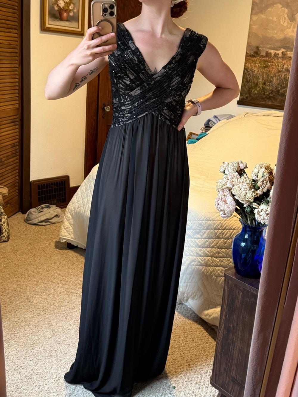 Melrose Black Lace Sequin Formal Maxi Dress Size 4 - NWOT